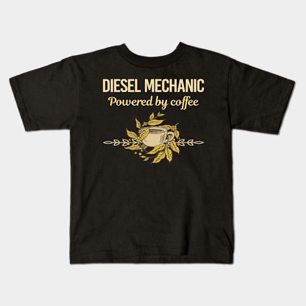 Powered By Coffee Diesel Mechanic Kids T-Shirt by Hanh Tay